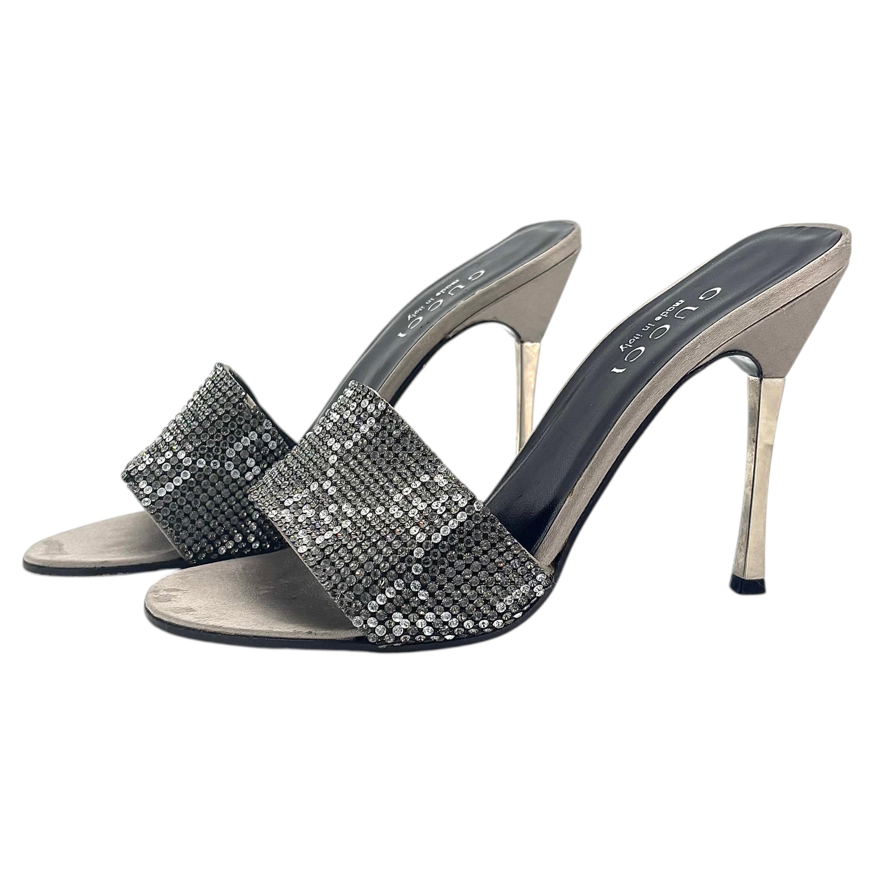 Gucci Tom Ford SS1998 Vintage Crystals GG Monogram Mules Sandals 7