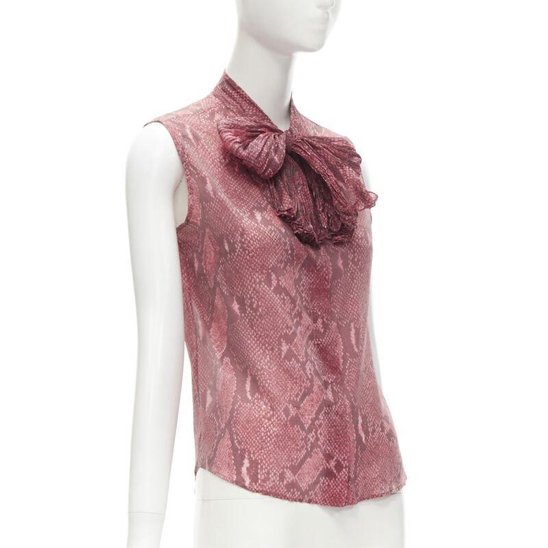 Brown GUCCI TOM FORD Vintage 2000 pink scaled leather print bow collar blouse IT38 XS