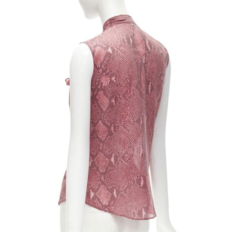 GUCCI TOM FORD Vintage 2000 pink scaled leather print bow collar blouse IT38 XS 1