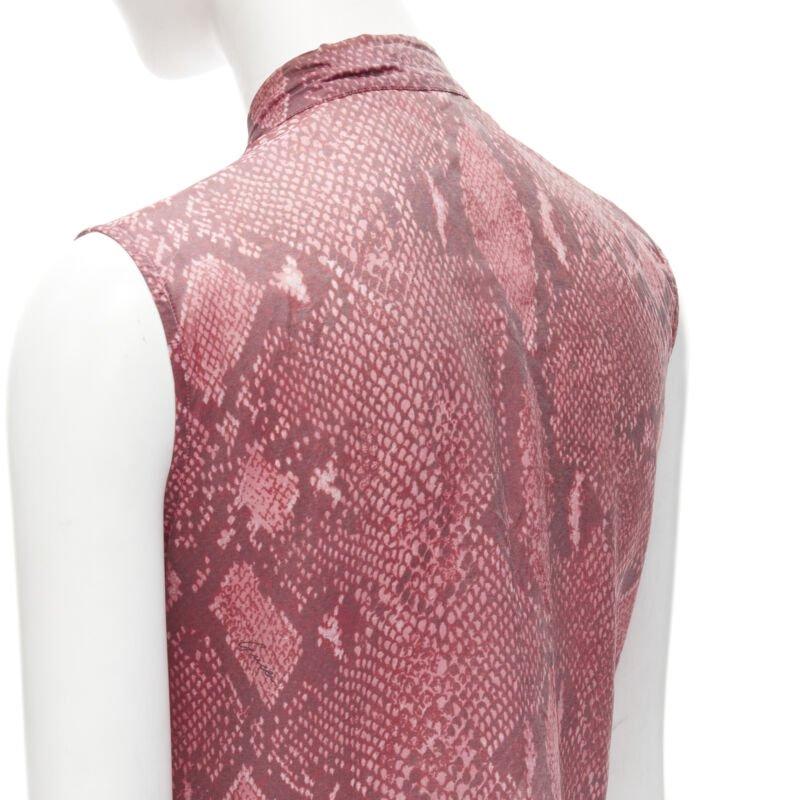 GUCCI TOM FORD Vintage 2000 pink scaled leather print bow collar blouse IT38 XS 2