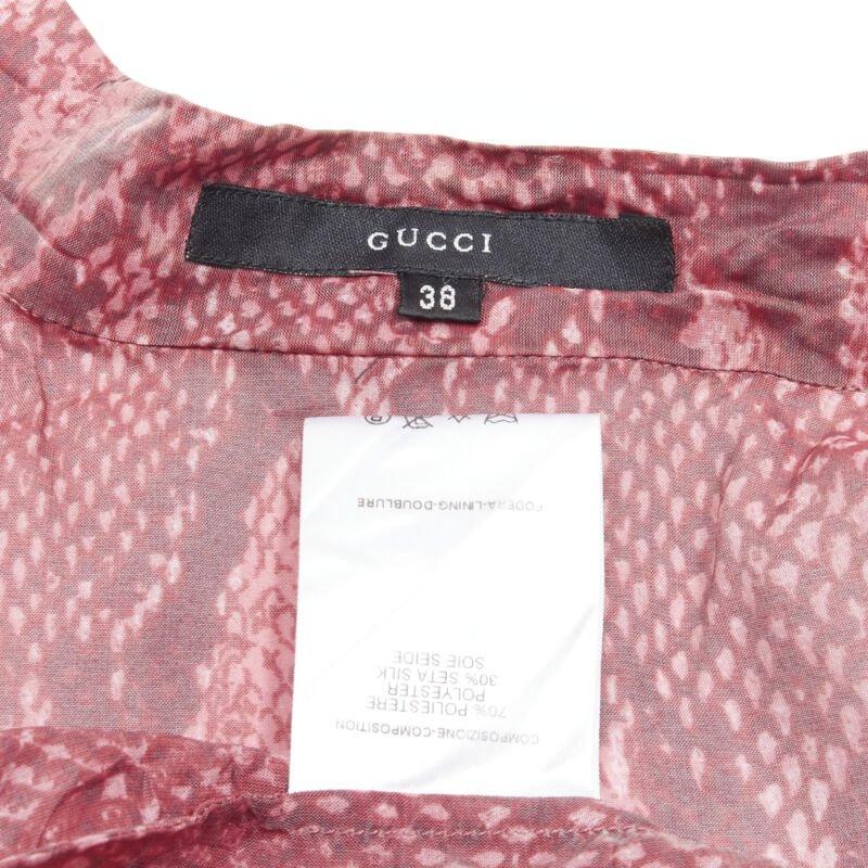 GUCCI TOM FORD Vintage 2000 pink scaled leather print bow collar blouse IT38 XS 3
