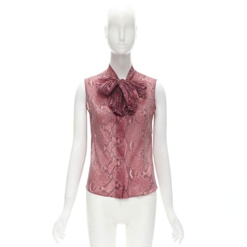 GUCCI TOM FORD Vintage 2000 pink scaled leather print bow collar blouse IT38 XS 4