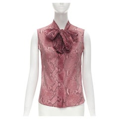 GUCCI TOM FORD Vintage 2000 pink scaled leather print bow collar blouse IT38 XS