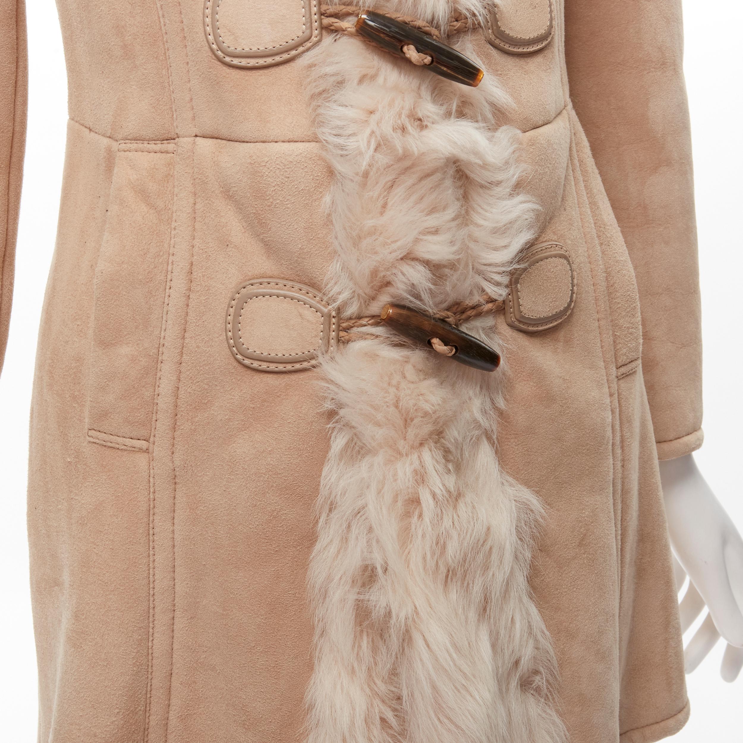 GUCCI Tom Ford Vintage beige sheep shearling suede hooded duffle coat IT36 XXS 3