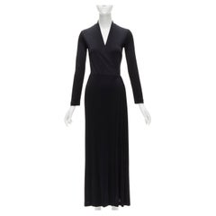 GUCCI TOM FORD Vintage black 100% silk minimal deep V wrap midi dress IT40 S