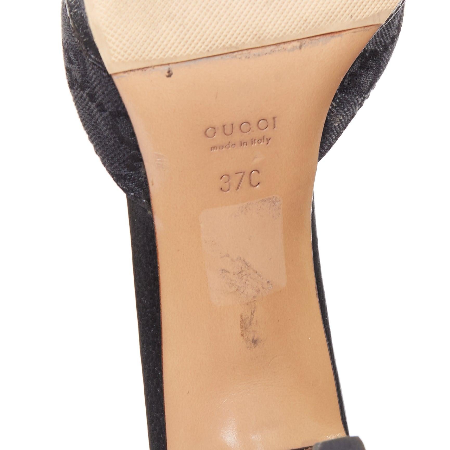 GUCCI Tom Ford Vintage black canvas monogram GG gold horsebit mule pumps EU37 5