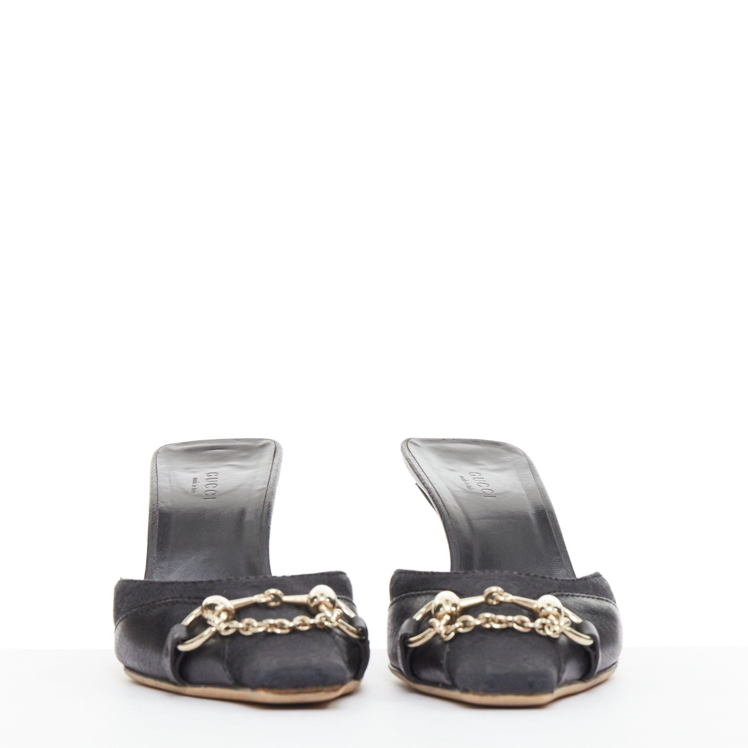 GUCCI Tom Ford Vintage black canvas monogram GG gold horsebit mule pumps EU37 In Good Condition In Hong Kong, NT