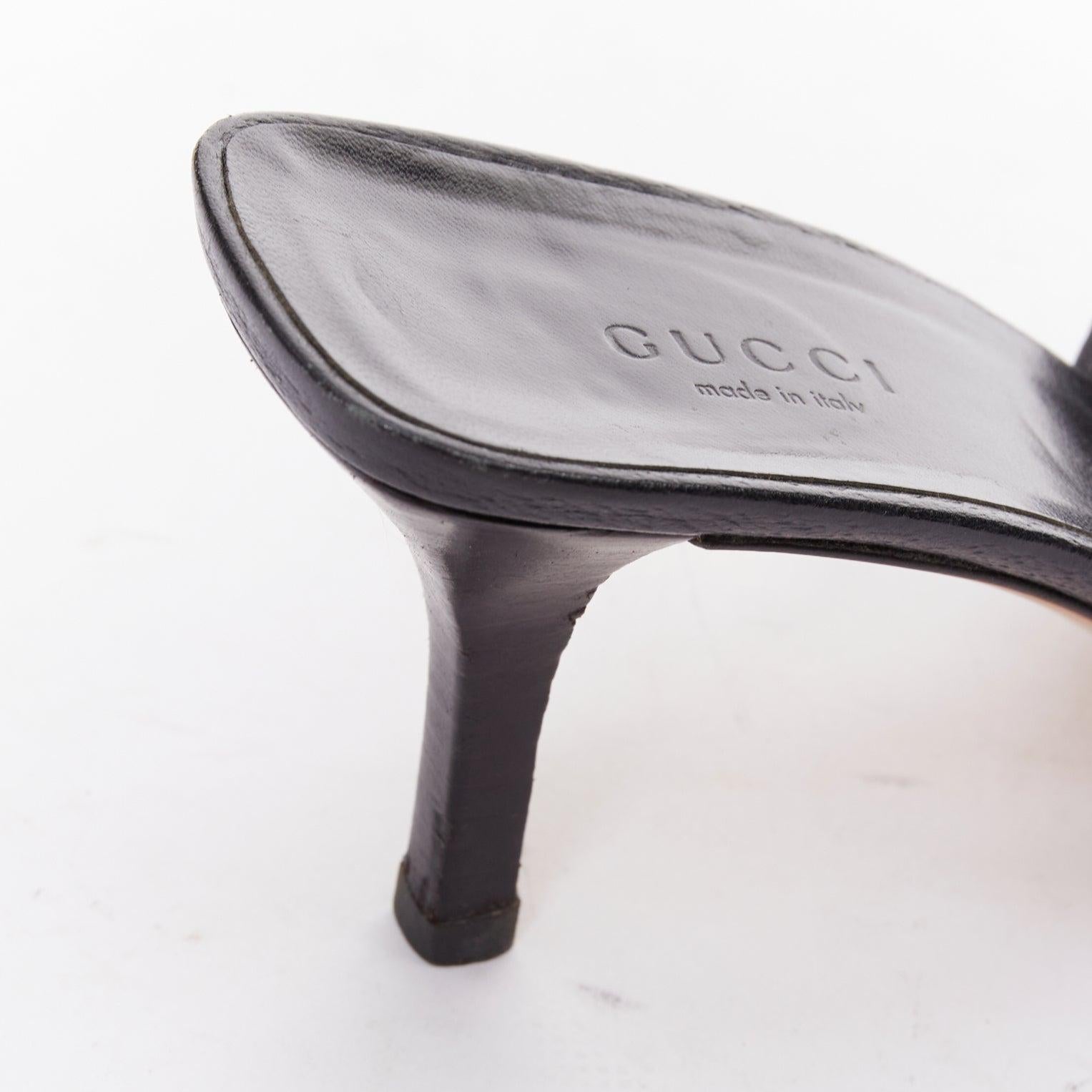 GUCCI Tom Ford Vintage black canvas monogram GG gold horsebit mule pumps EU37 3