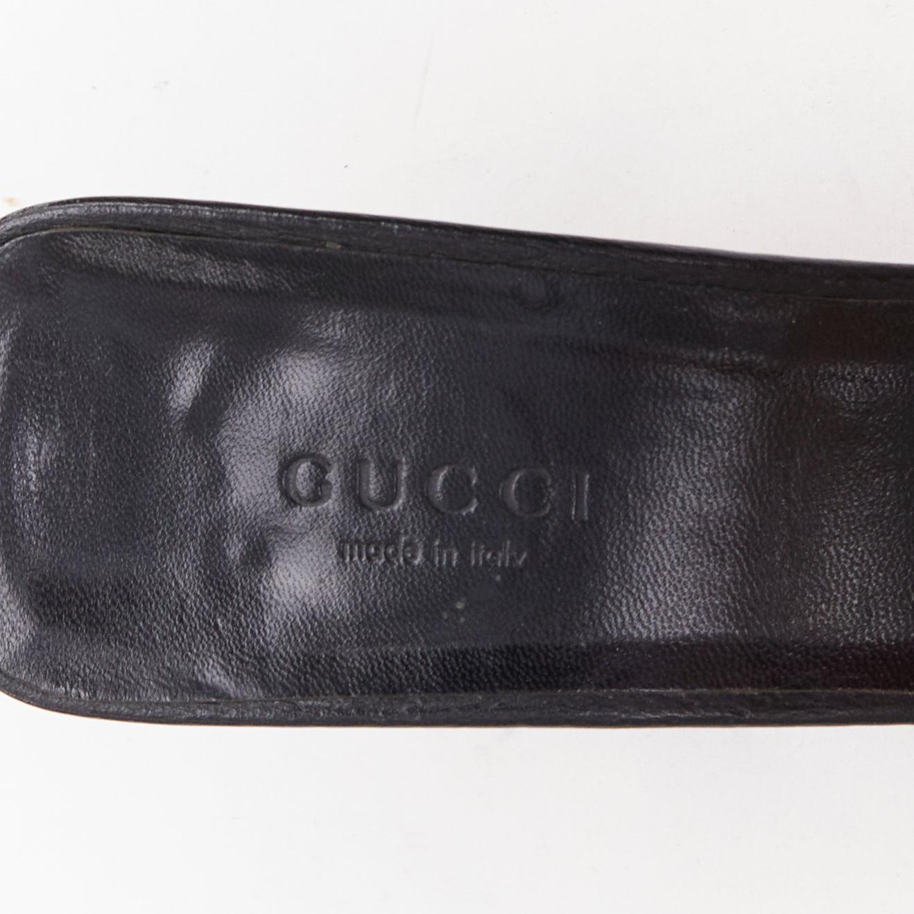 GUCCI Tom Ford Vintage black canvas monogram GG gold horsebit mule pumps EU37 4