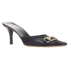 GUCCI Tom Ford Vintage Schwarzes Segeltuch Monogram GG Gold Horsebit Pantolette Pumps EU37