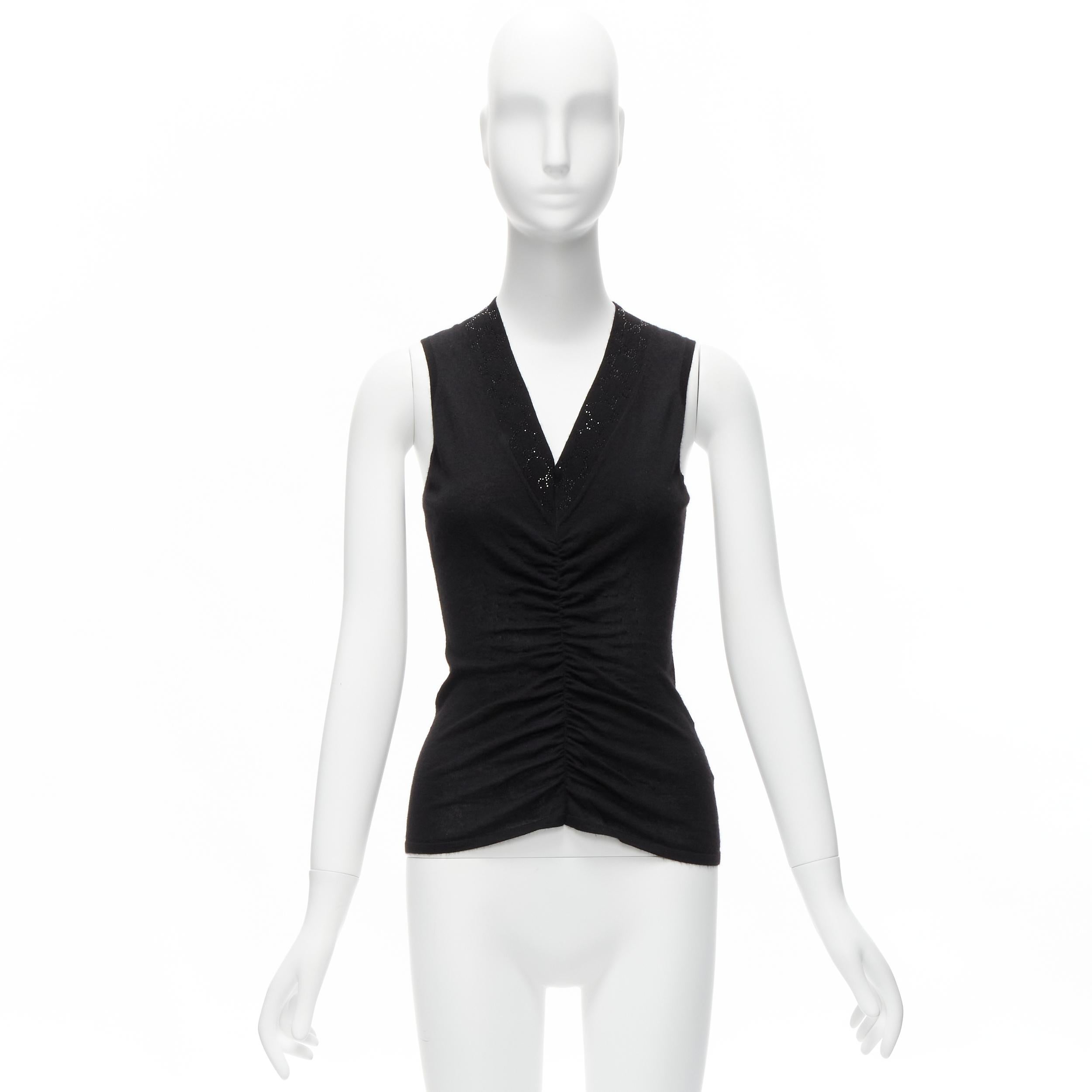 GUCCI Tom Ford Vintage black cashmere blend rhinestone GG monogram vest XS For Sale 5