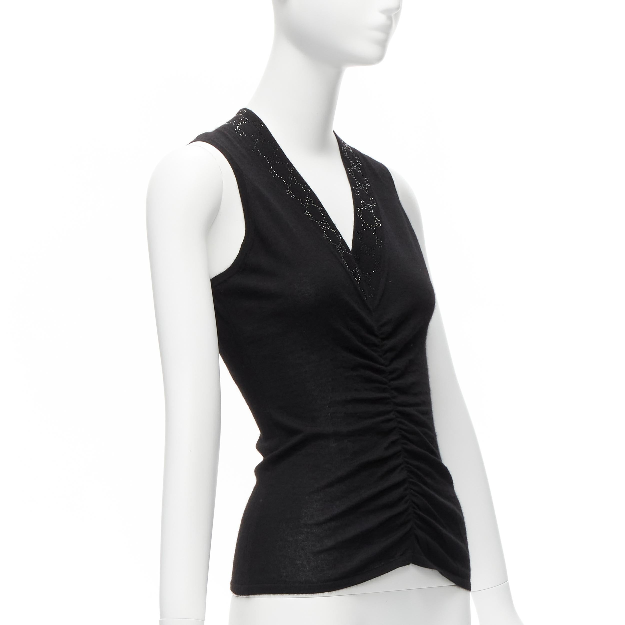 Black GUCCI Tom Ford Vintage black cashmere blend rhinestone GG monogram vest XS For Sale