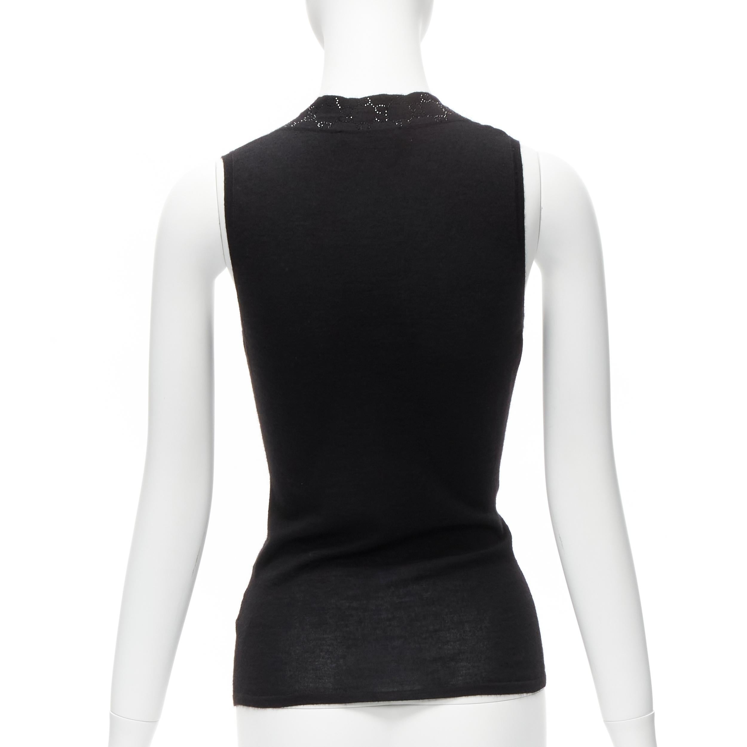 Women's GUCCI Tom Ford Vintage black cashmere blend rhinestone GG monogram vest XS For Sale