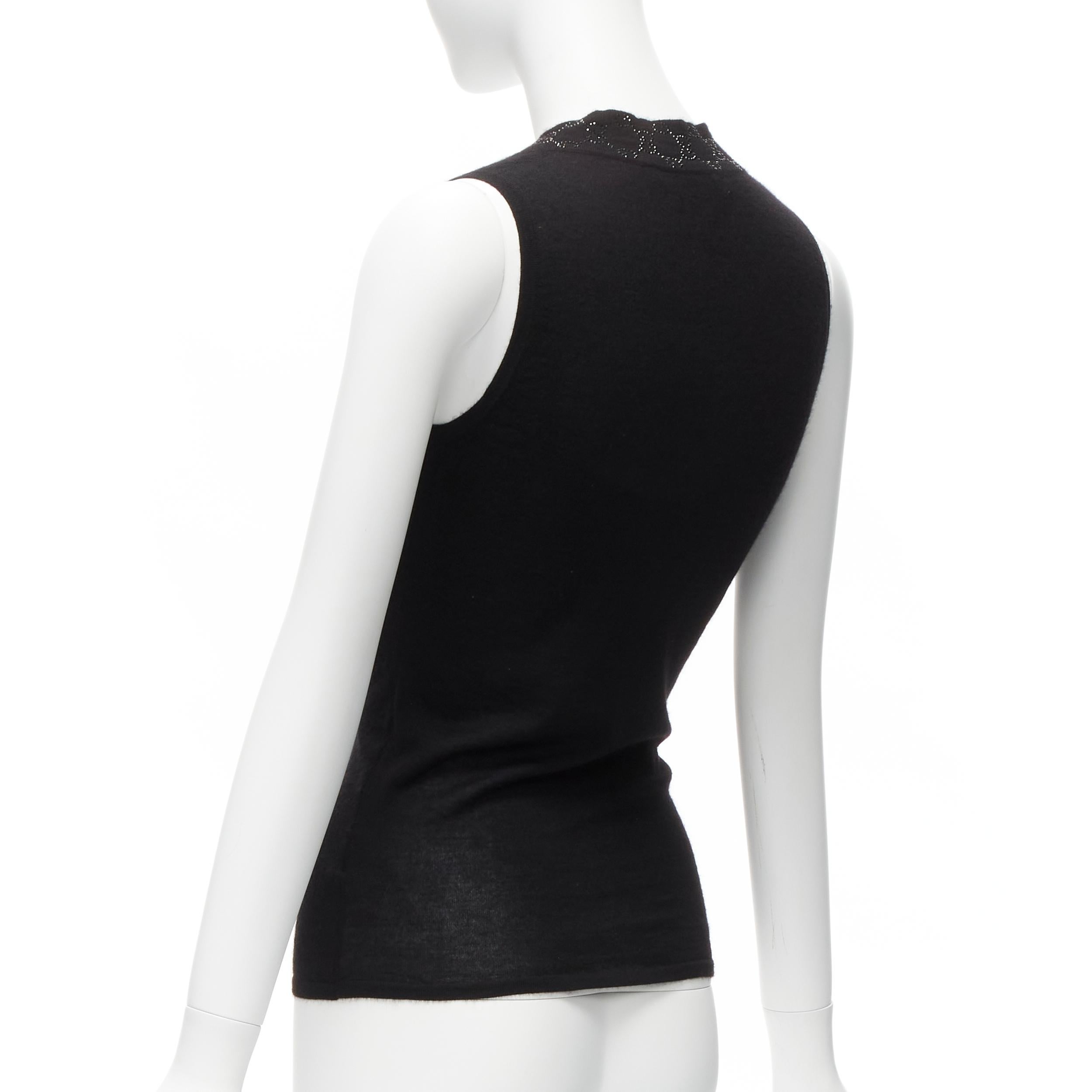 GUCCI Tom Ford Vintage black cashmere blend rhinestone GG monogram vest XS For Sale 1
