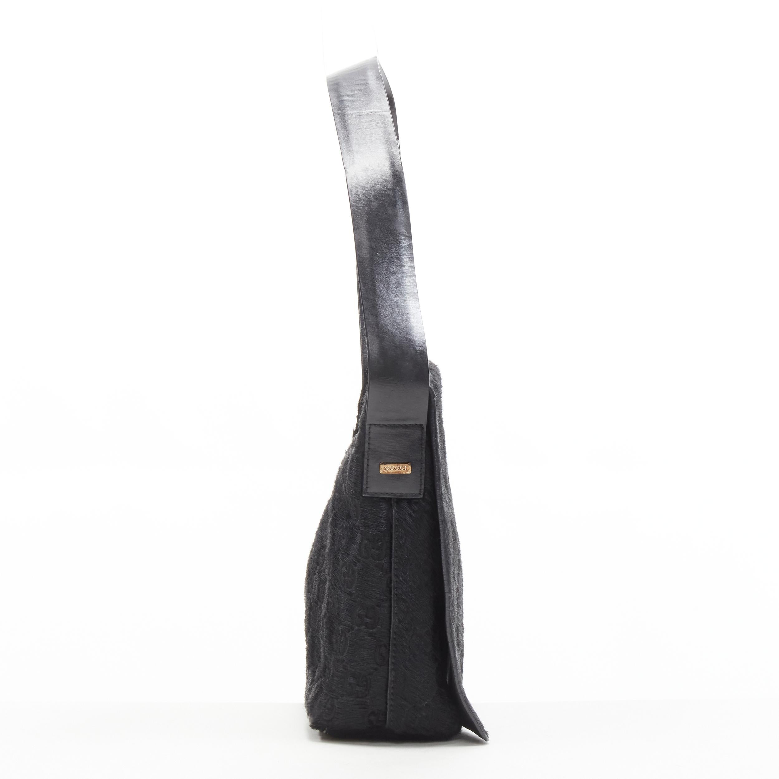 Black GUCCI TOM FORD Vintage black GG monogram calf hair GG embossed flap underarm bag