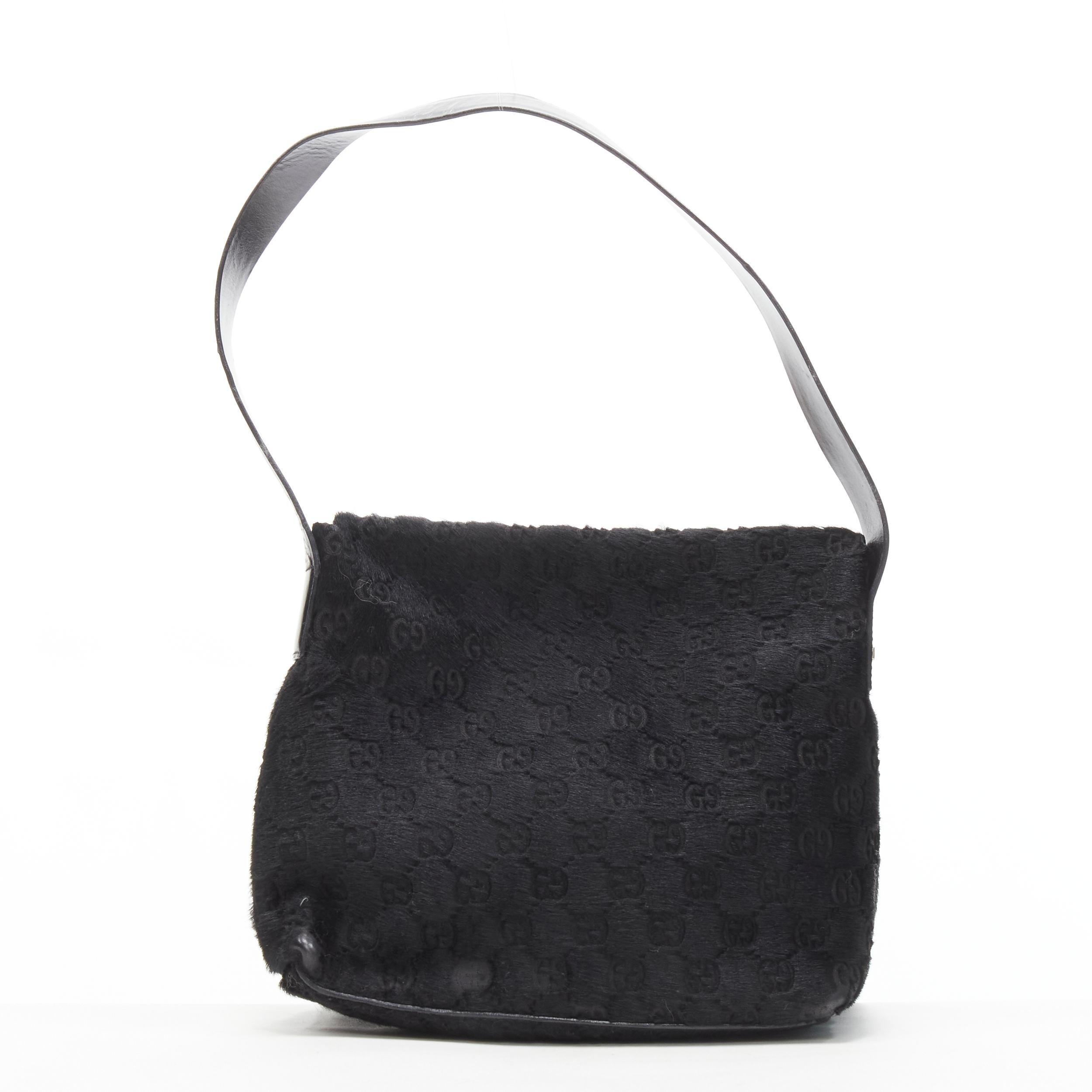 GUCCI TOM FORD Vintage black GG monogram calf hair GG embossed flap underarm bag In Good Condition In Hong Kong, NT