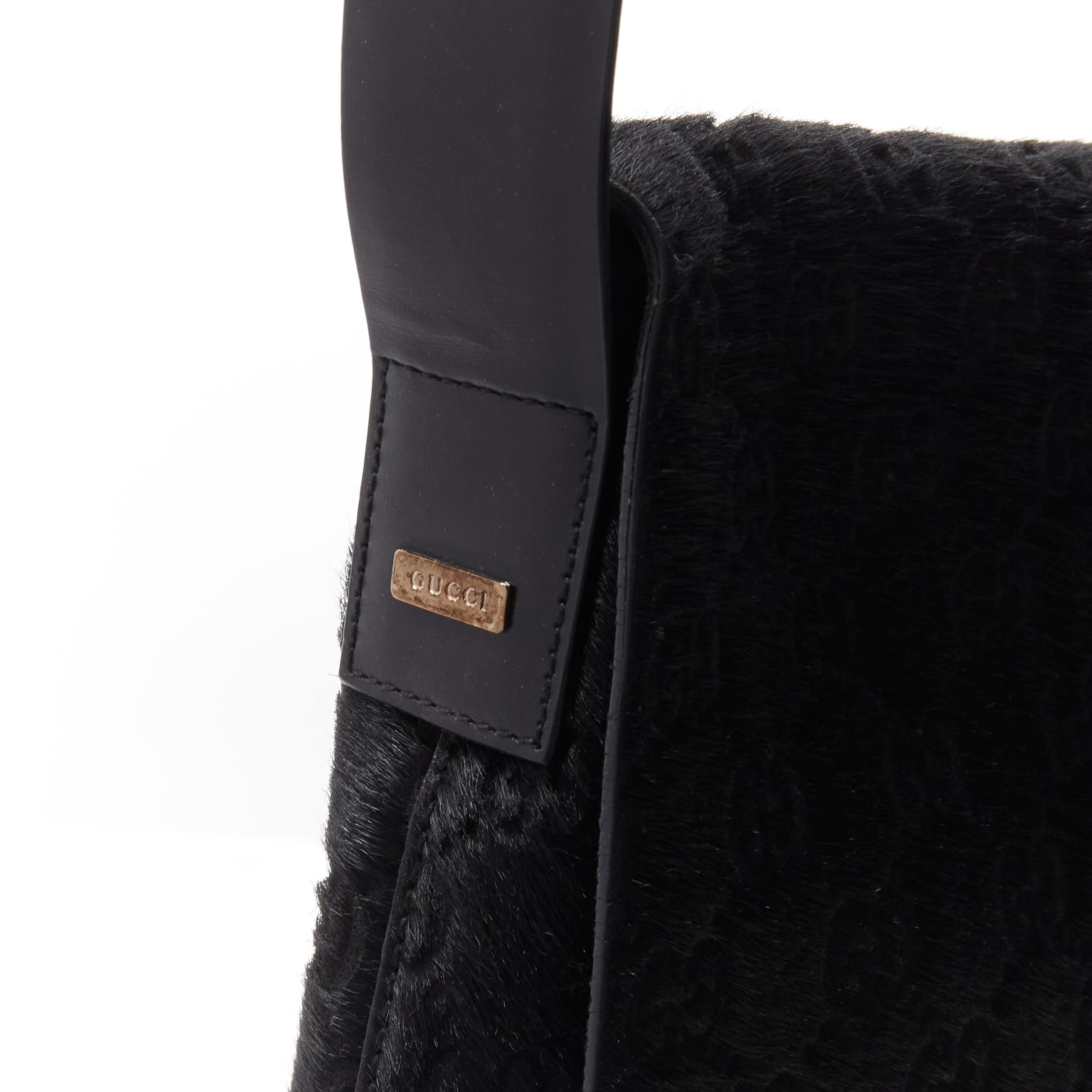 GUCCI TOM FORD Vintage black GG monogram calf hair GG embossed flap underarm bag 2