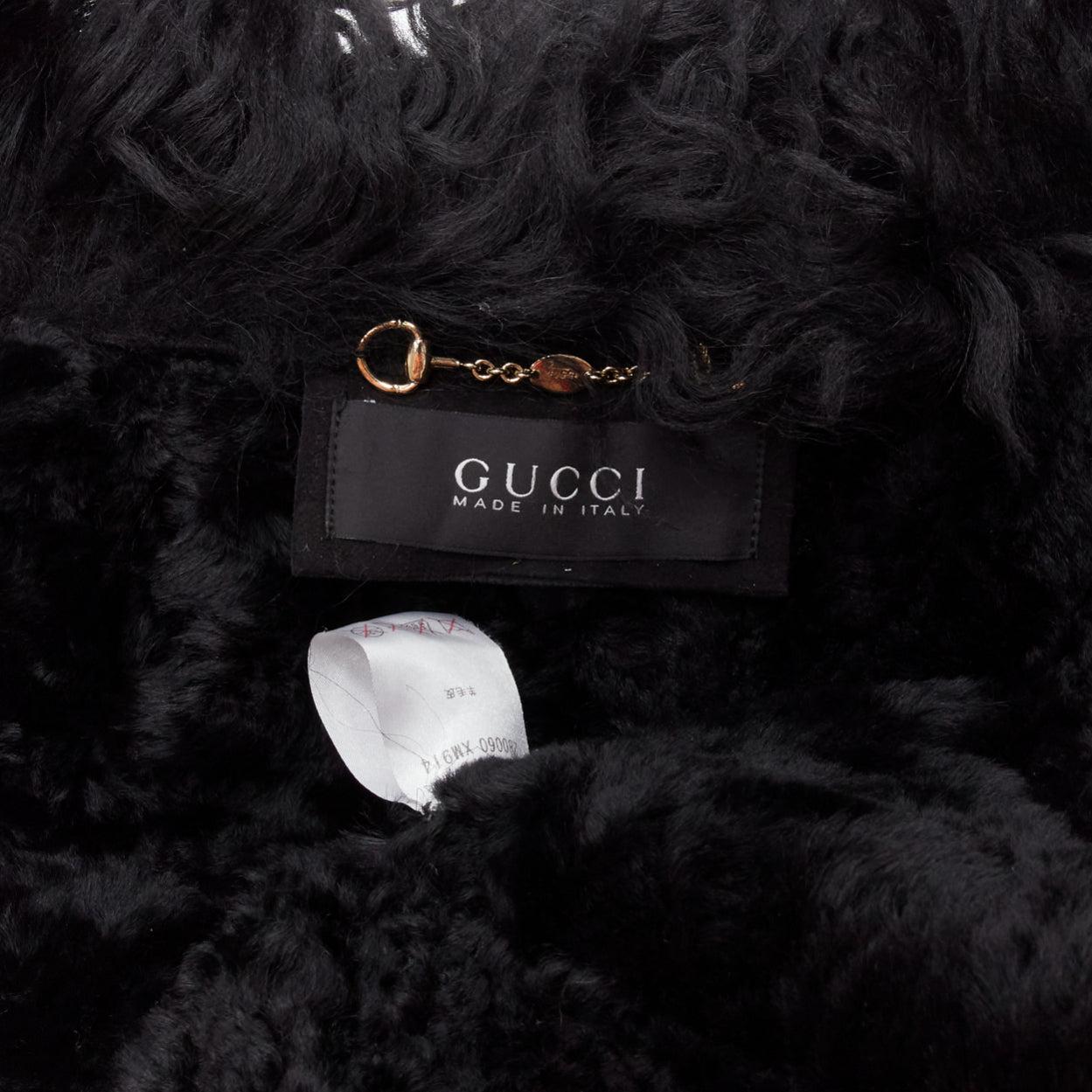 Gucci Tom Ford Vintage manteau en cuir velours noir garni de shearling d'agneau S en vente 5
