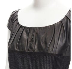 GUCCI TOM FORD Vintage Schwarzes Oberteil aus Leder mit durchsichtiger Taille und Falten S