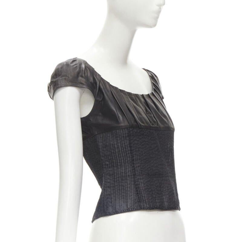 GUCCI TOM FORD Vintage Schwarzes Oberteil aus Leder mit durchsichtiger Taille und Falten S im Zustand „Gut“ im Angebot in Hong Kong, NT