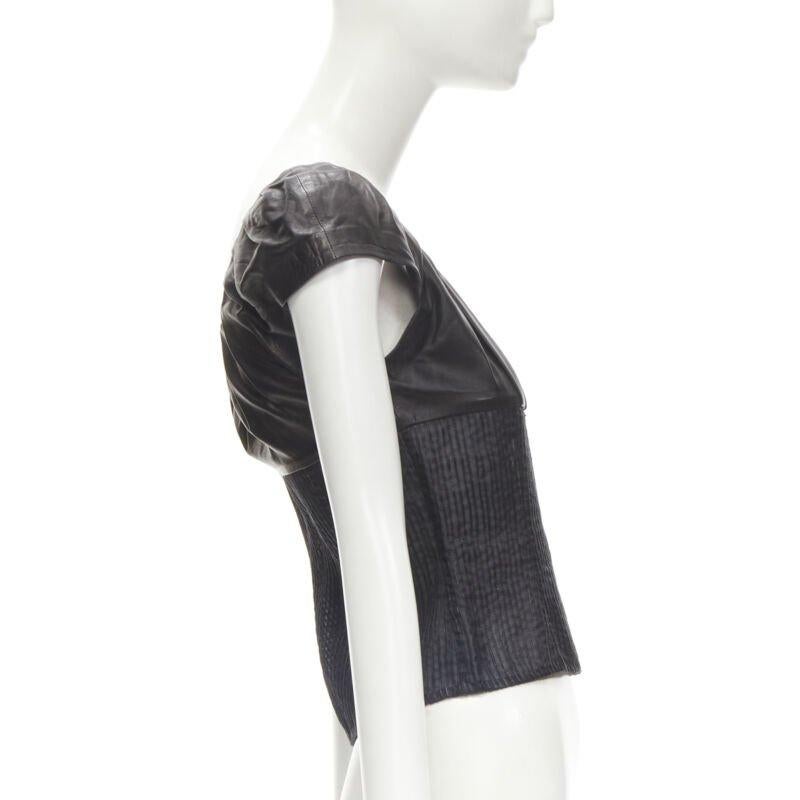 GUCCI TOM FORD Vintage Schwarzes Oberteil aus Leder mit durchsichtiger Taille und Falten S Damen im Angebot