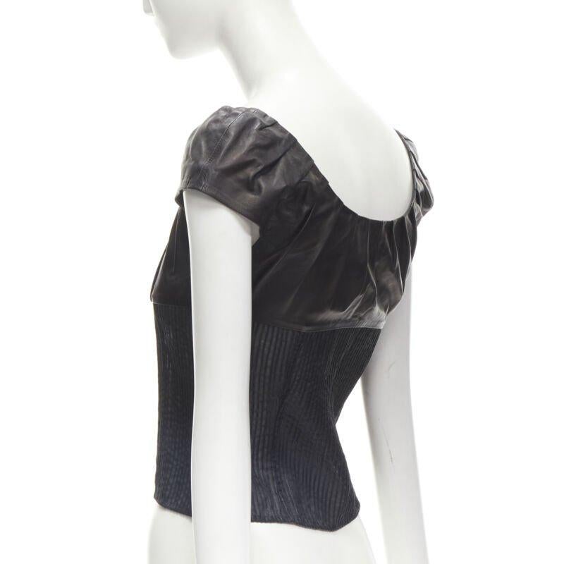 GUCCI TOM FORD Vintage Schwarzes Oberteil aus Leder mit durchsichtiger Taille und Falten S im Angebot 2