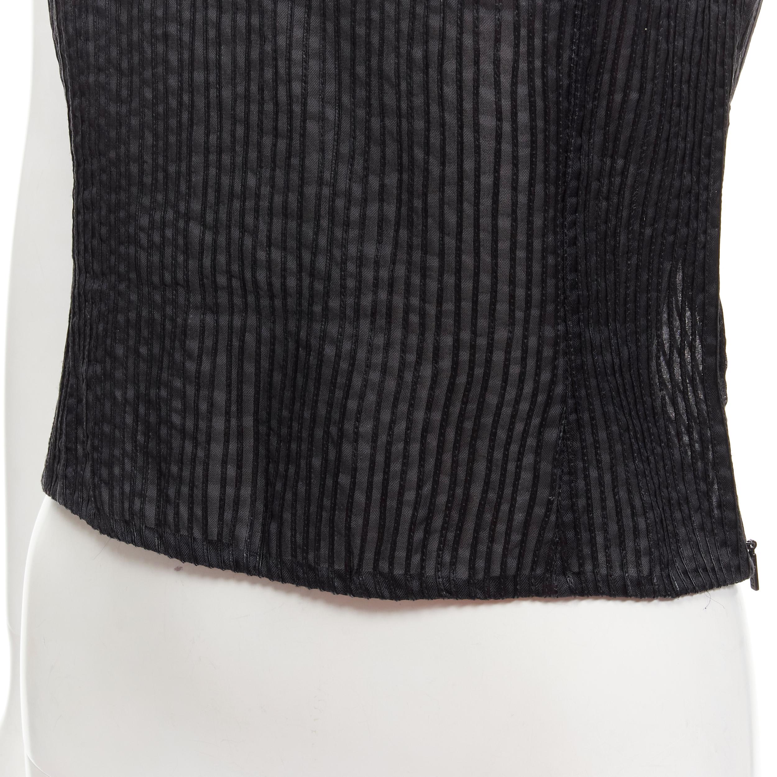GUCCI TOM FORD Vintage black leather cap pleated sheer waist top S 2