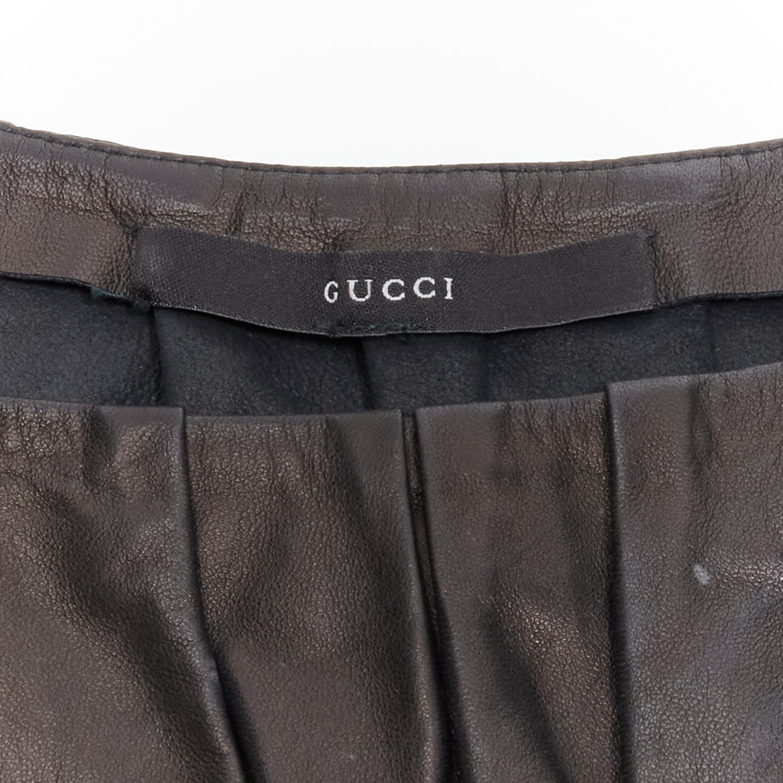 GUCCI TOM FORD Vintage black leather cap pleated sheer waist top S 3