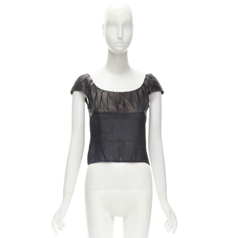 GUCCI TOM FORD Vintage Schwarzes Oberteil aus Leder mit durchsichtiger Taille und Falten S im Angebot 5
