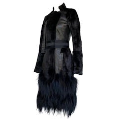 Gucci Tom Ford Vintage Black Leather Coat with Fur Fall/Winter 2004 Size 38IT