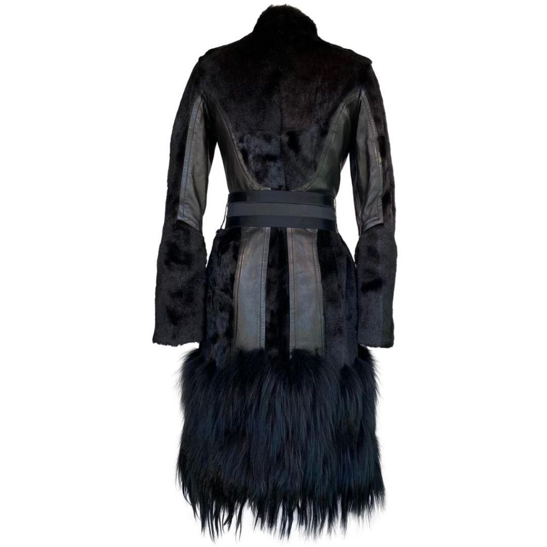 Gucci Tom Ford Vintage Manteau en cuir noir avec fourrure Automne/Hiver 2004 Taille 38IT Bon état - En vente à Saint Petersburg, FL