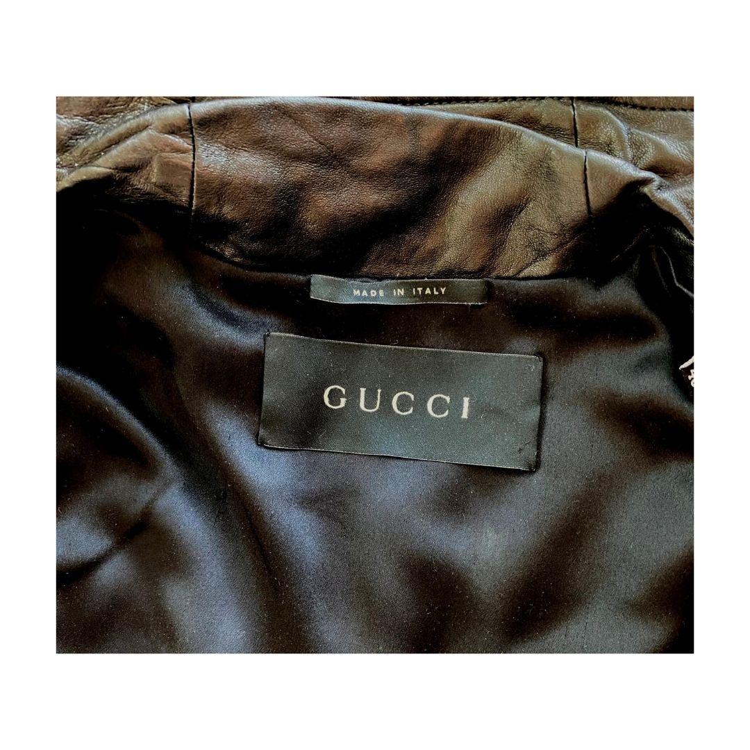Gucci Tom Ford Vintage Black Leather Coat with Fur Fall/Winter 2004 Size 38IT For Sale 1