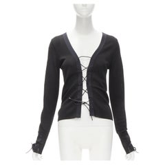 GUCCI TOM FORD Used black leather cord lace up sweater XS