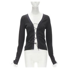 GUCCI TOM FORD Vintage black leather cord lace up sweater XS