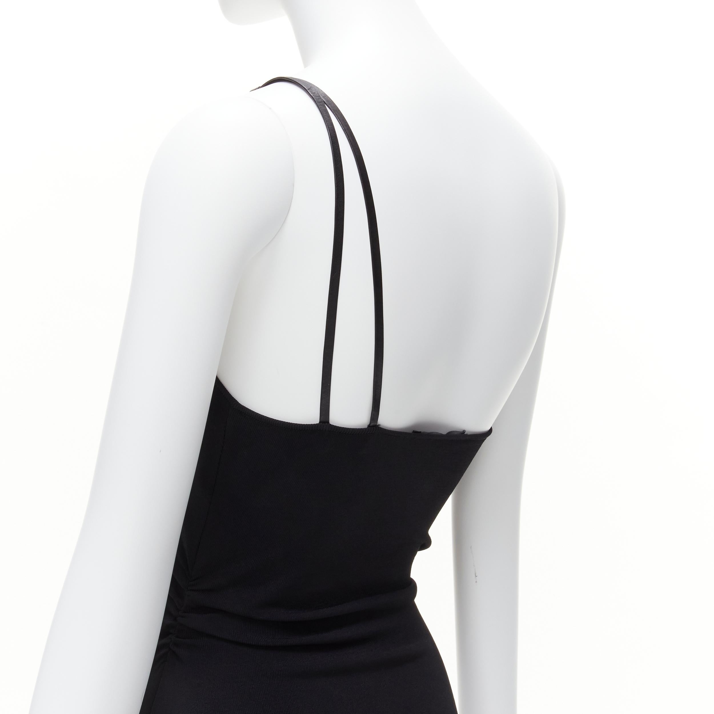 GUCCI Tom ford Vintage Schwarzes Bodycon-Kleid mit Lederriemen und G-Schnalle aus Jersey S im Angebot 3