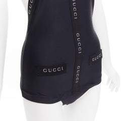 GUCCI Tom Ford Vintage black logo trim halter layered one piece swimwear XS