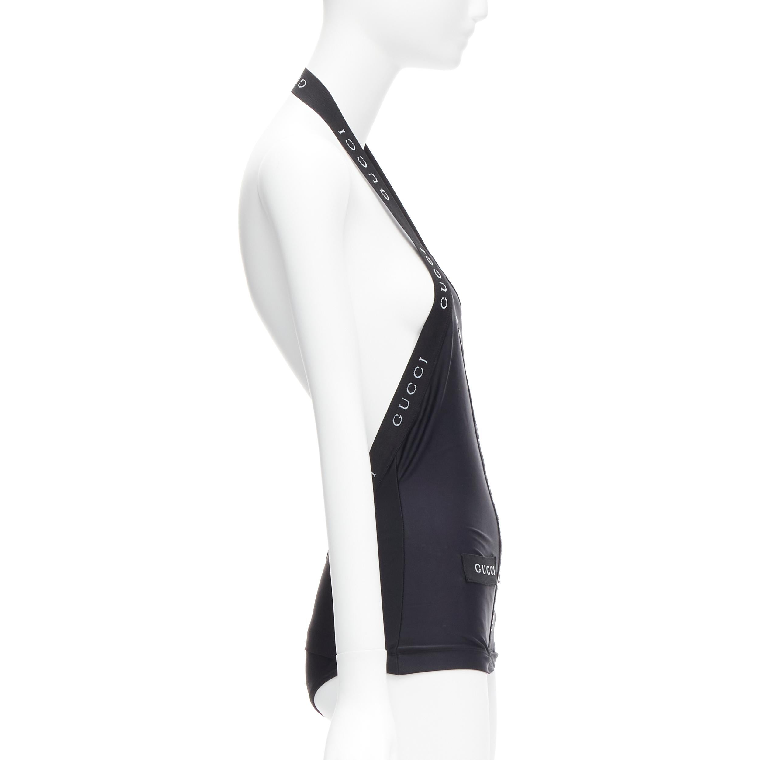 Women's GUCCI Tom Ford Vintage black logo trim halter layered one piece swimwear XS For Sale