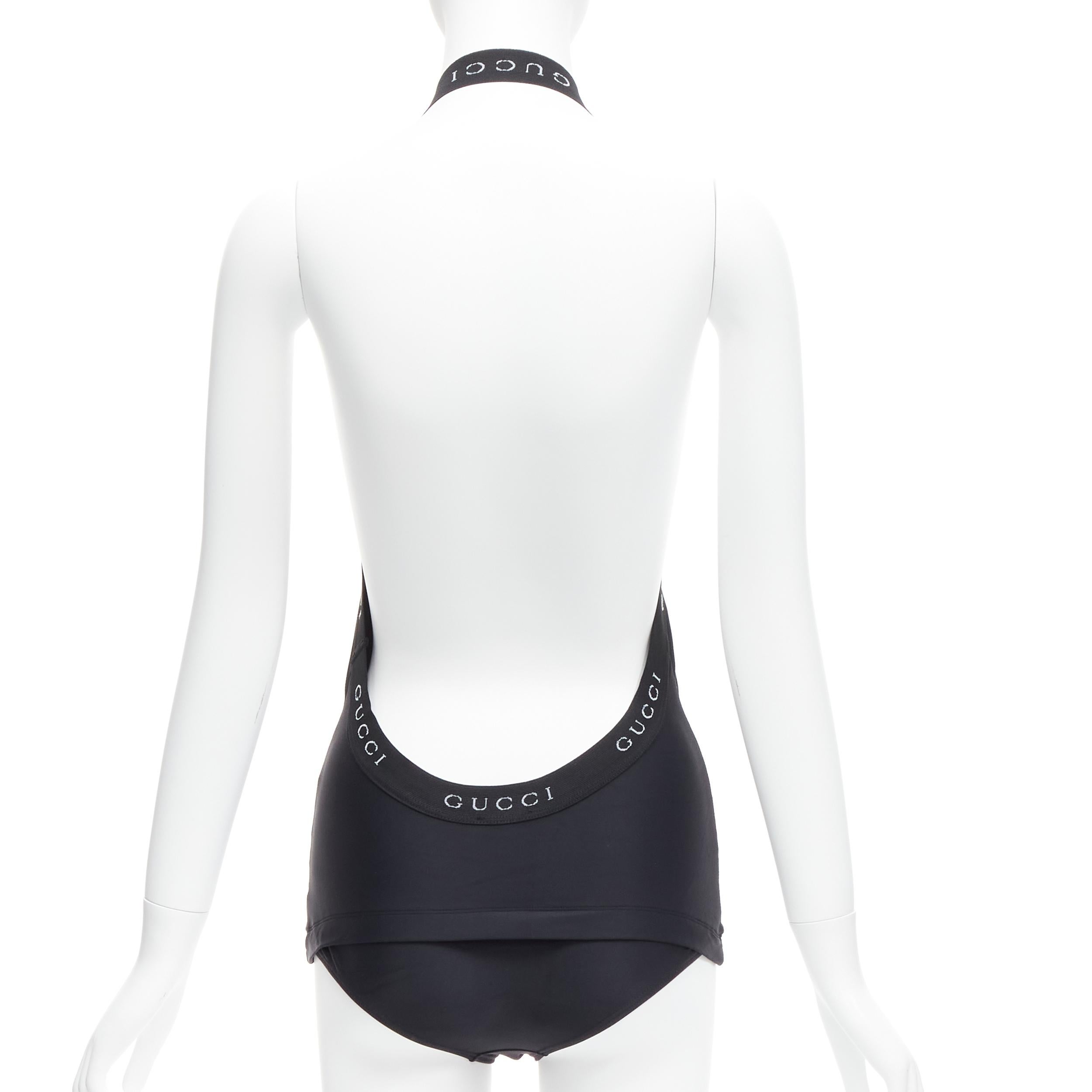 GUCCI Tom Ford Vintage black logo trim halter layered one piece swimwear XS For Sale 1