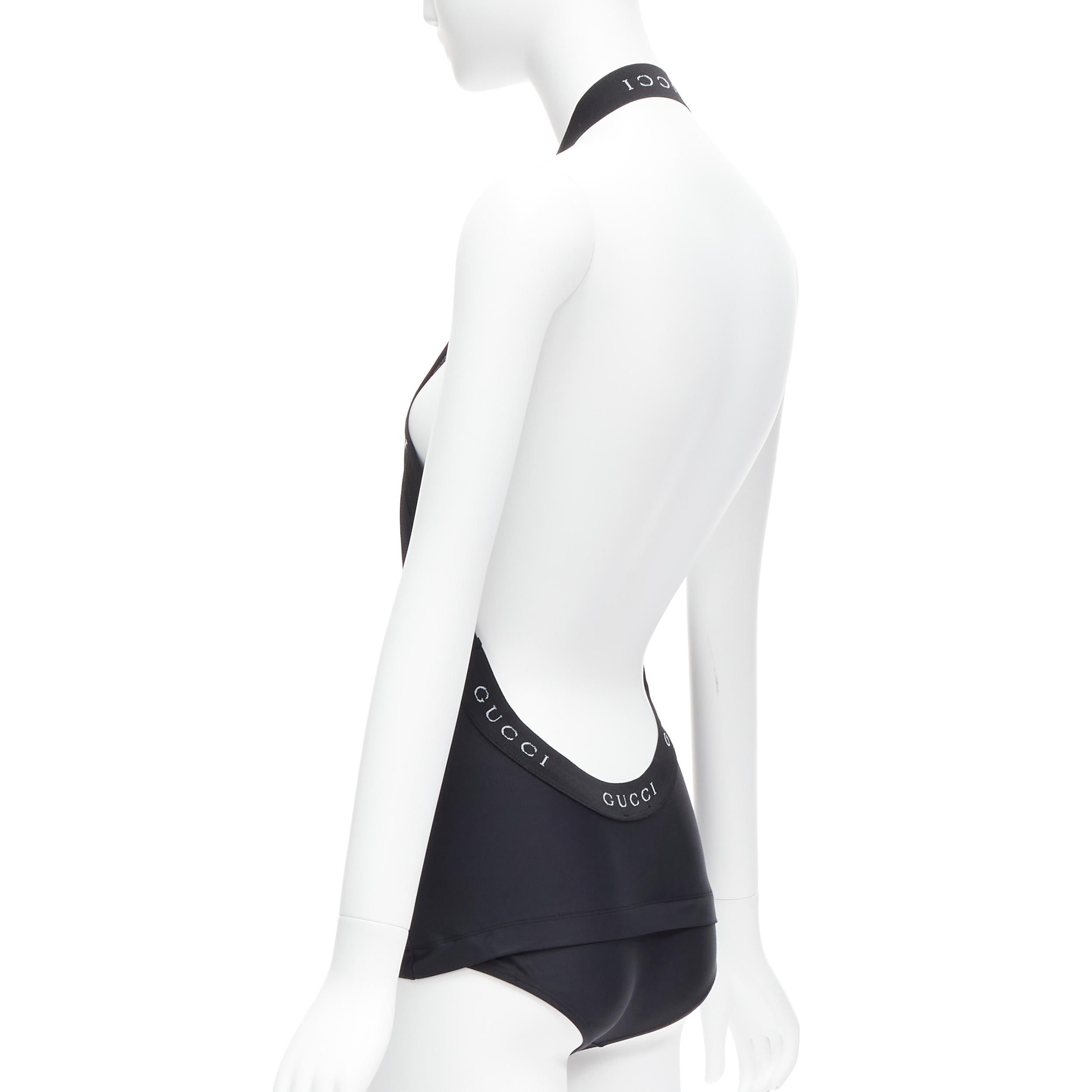 GUCCI Tom Ford Vintage black logo trim halter layered one piece swimwear XS For Sale 2