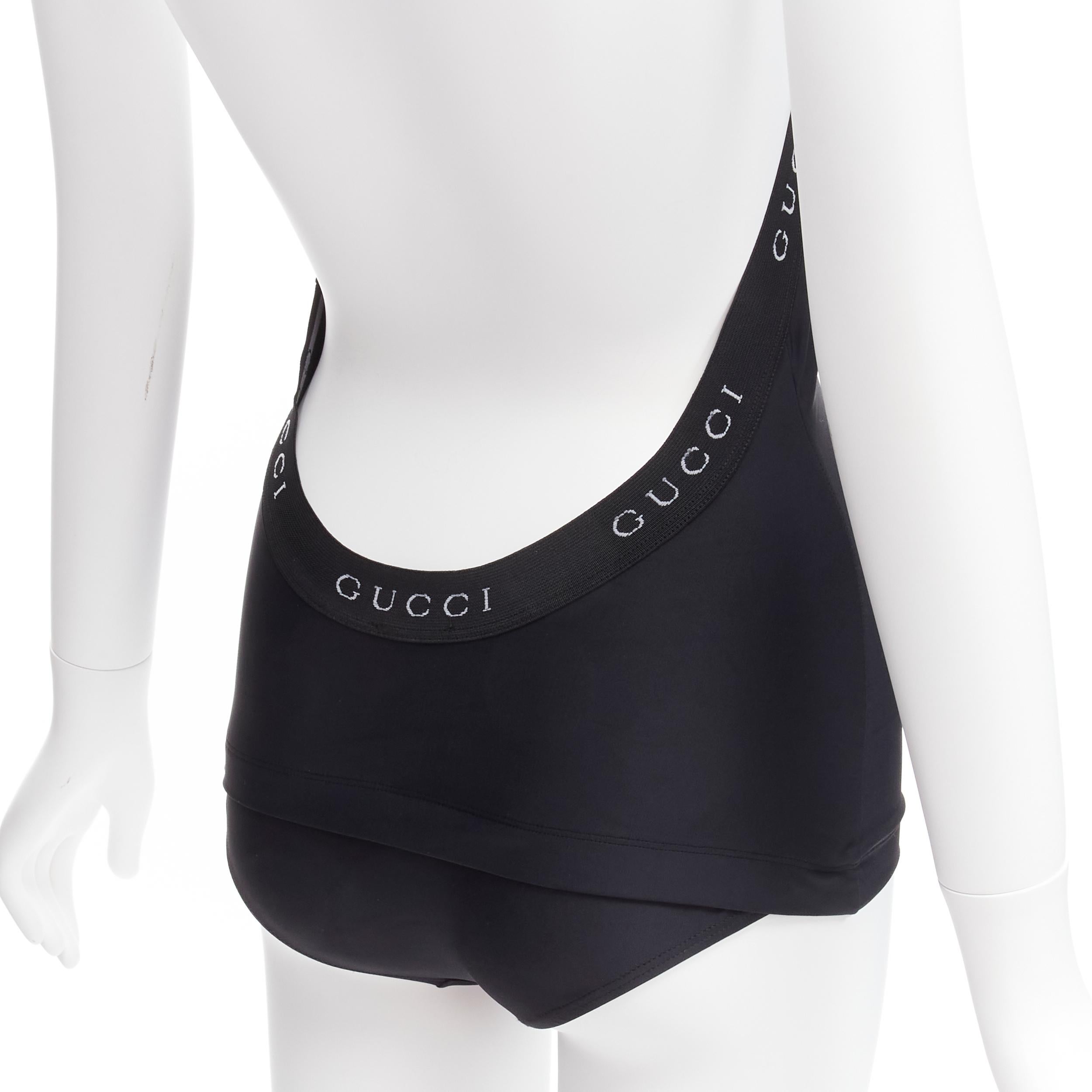 GUCCI Tom Ford Vintage black logo trim halter layered one piece swimwear XS For Sale 4