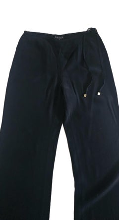 Gucci Tom Ford Vintage Black Wide-Leg Pants with Tie Waist, size 44 IT