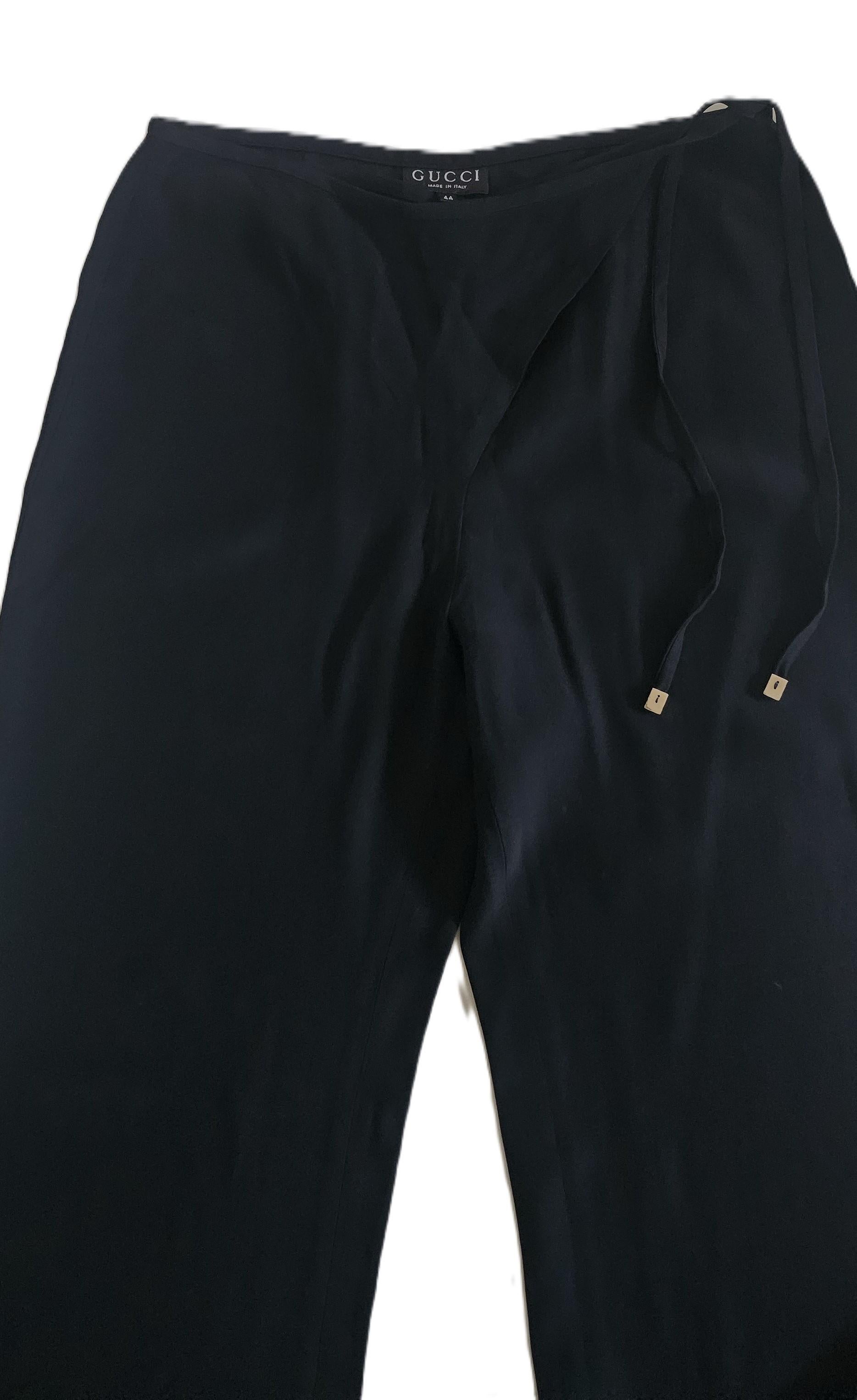 Gucci Tom Ford Vintage Black Wide-Leg Pants with Tie Waist, size