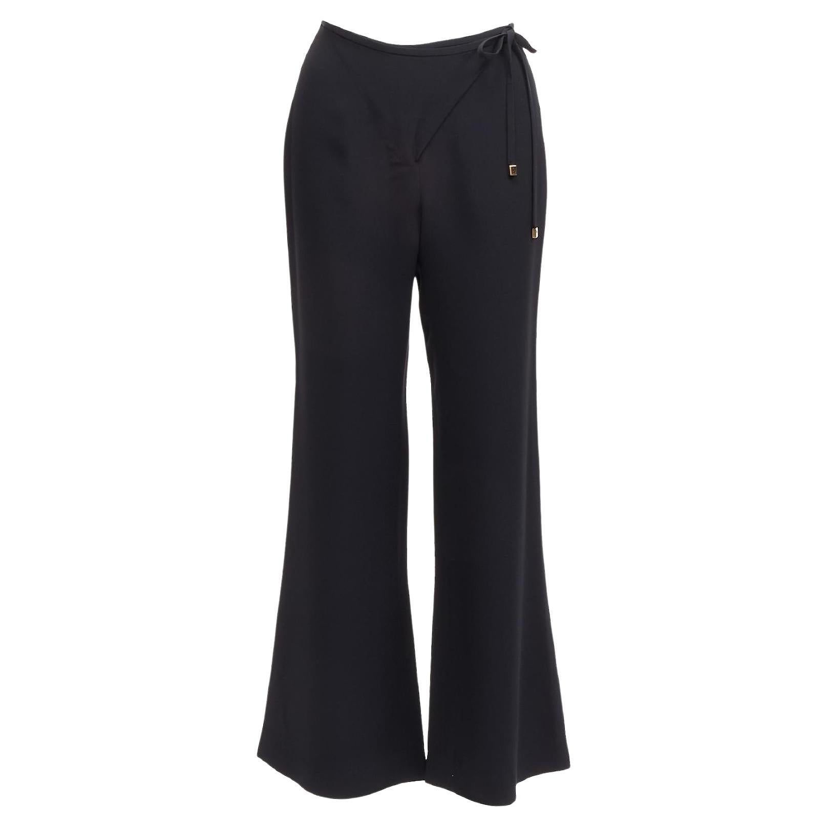 Gucci Tom Ford Vintage Black Minimalistic Charm Tie Waist Wide Leg Pants (Pantalon large à taille nouée)