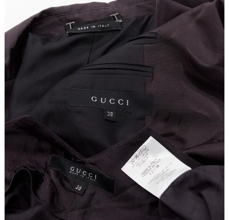 GUCCI Tom Ford Vintage black oriental leaf jacquard blazer skirt suit IT38 XS For Sale 8