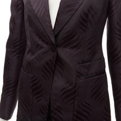 GUCCI Tom Ford Vintage black oriental leaf jacquard blazer skirt suit IT38 XS