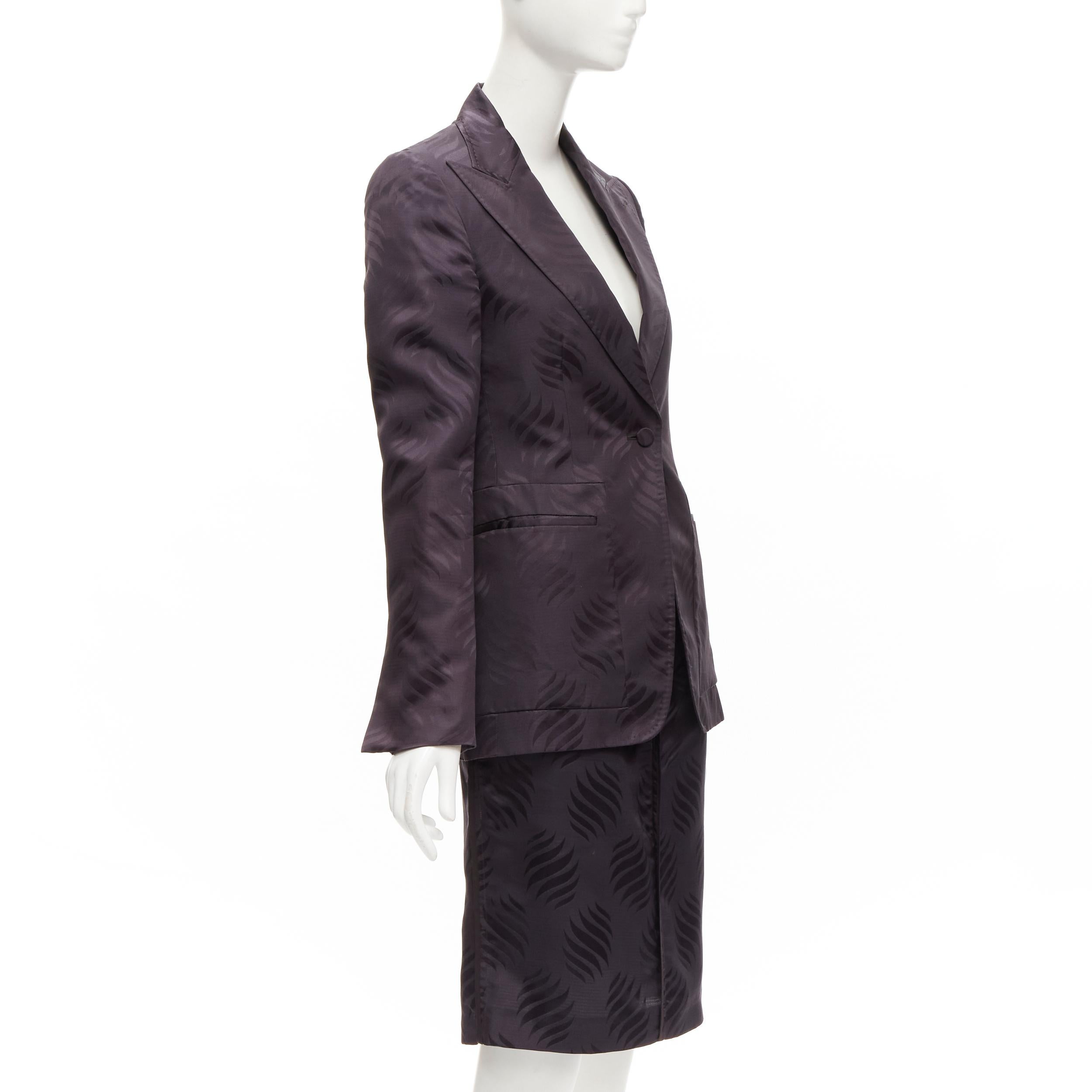GUCCI Tom Ford Vintage black oriental leaf jacquard blazer skirt suit IT38 XS In Excellent Condition For Sale In Hong Kong, NT