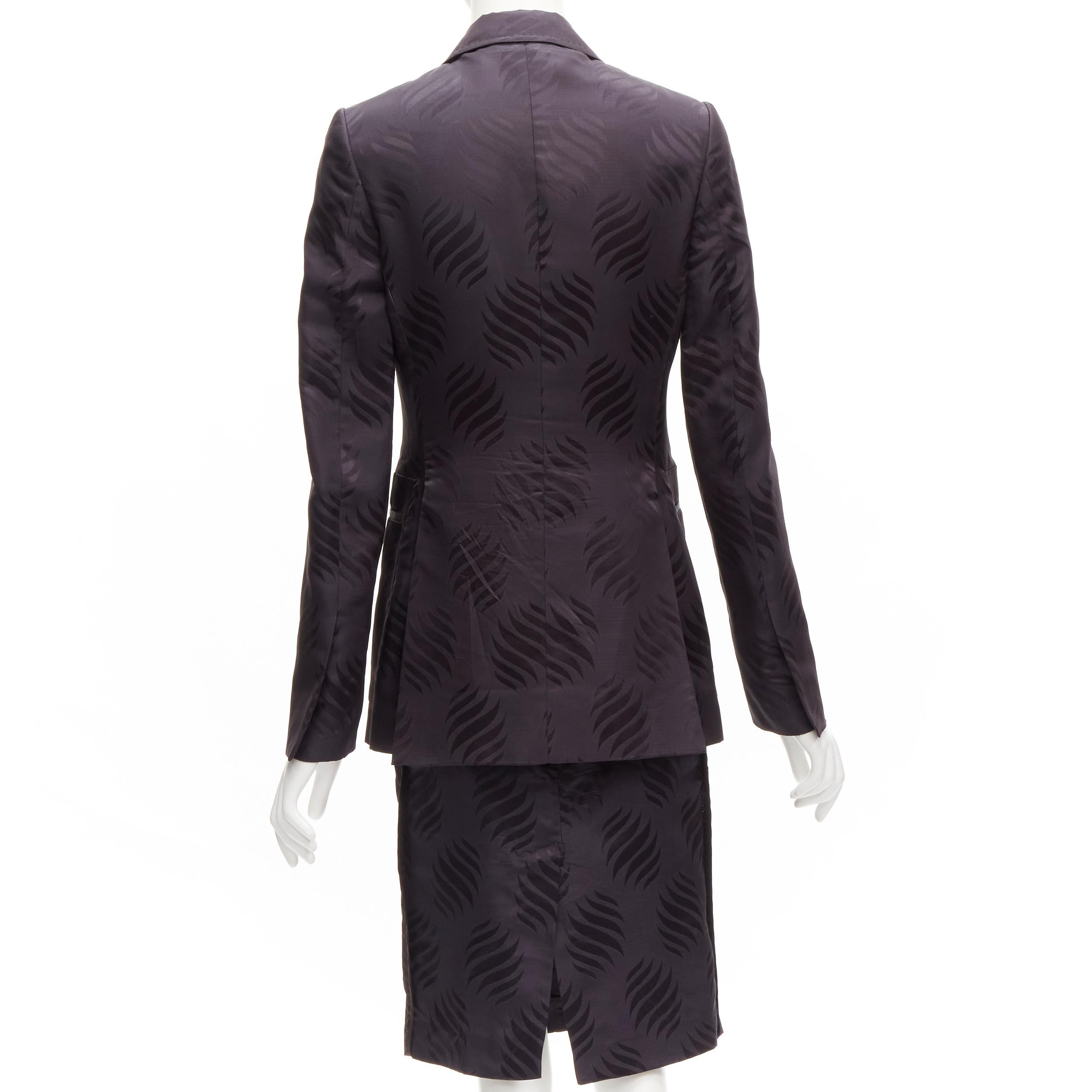 GUCCI Tom Ford Vintage black oriental leaf jacquard blazer skirt suit IT38 XS For Sale 1