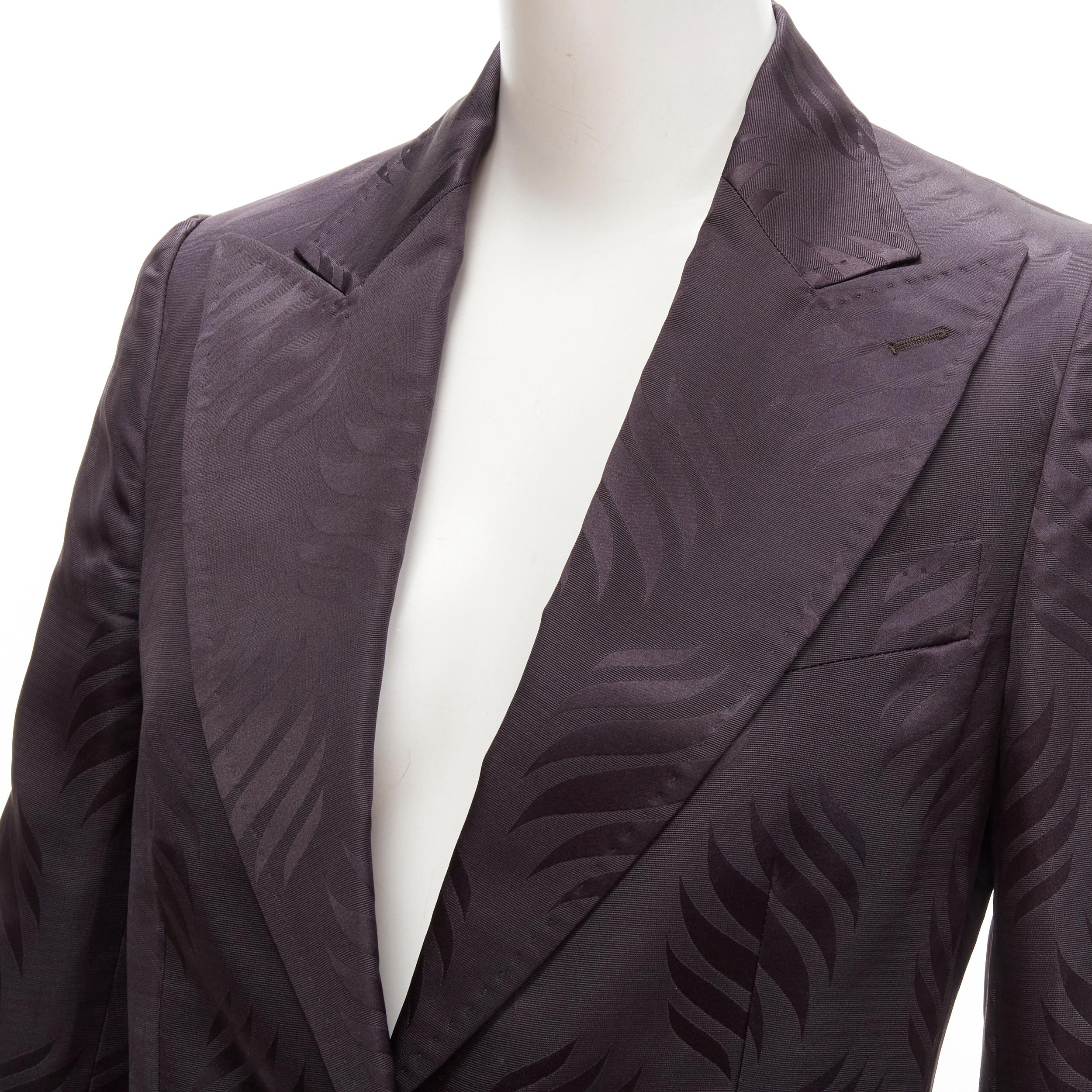 GUCCI Tom Ford Vintage black oriental leaf jacquard blazer skirt suit IT38 XS For Sale 3