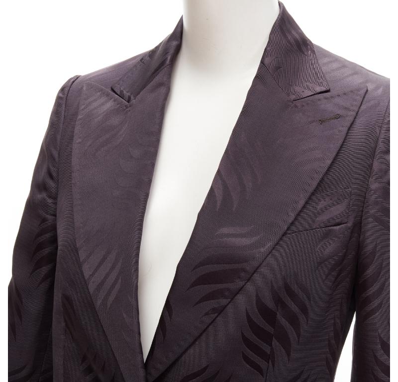 GUCCI Tom Ford Vintage black oriental leaf jacquard blazer skirt suit IT38 XS For Sale 3