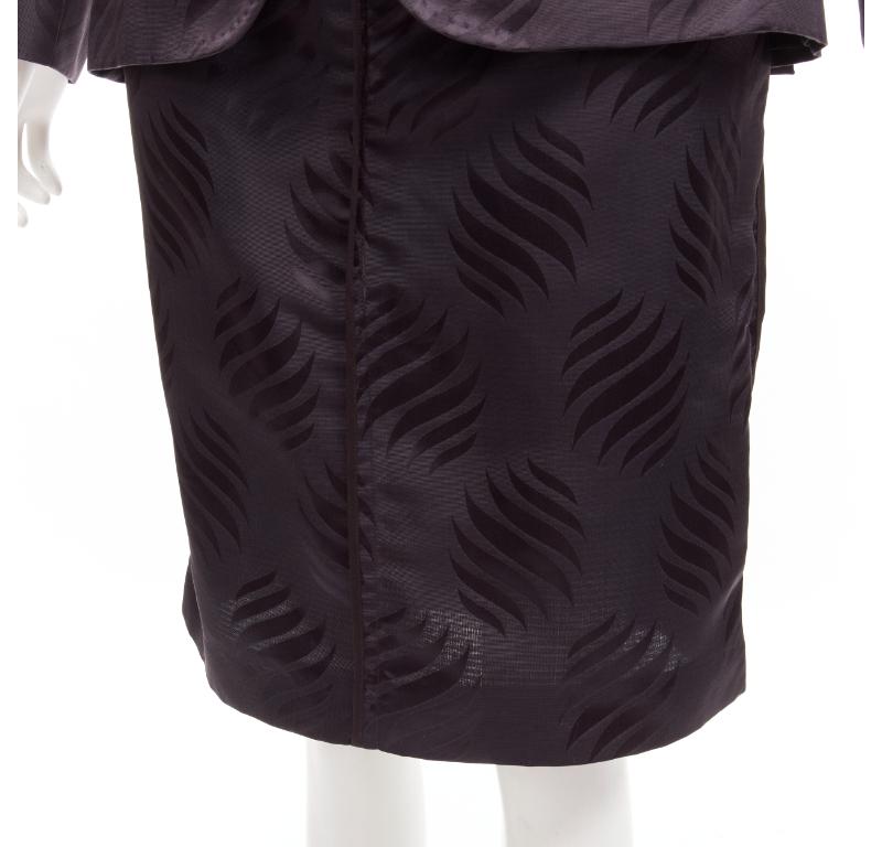 GUCCI Tom Ford Vintage black oriental leaf jacquard blazer skirt suit IT38 XS For Sale 4